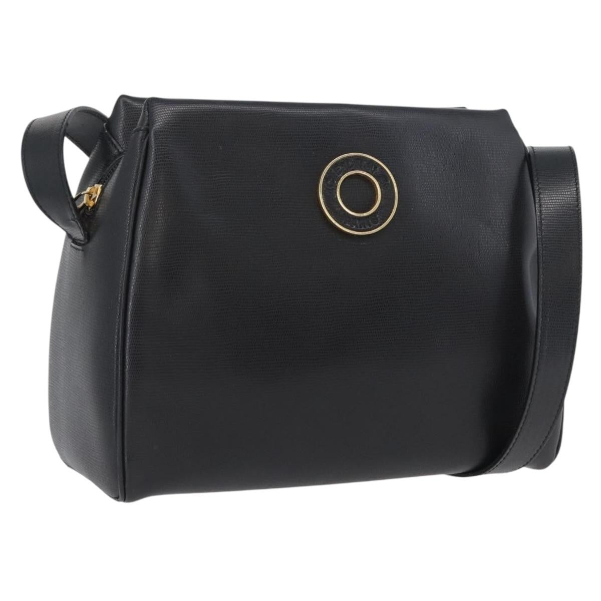 Celine Circle Logo Leather, Black, Leather, Shoulder Bag