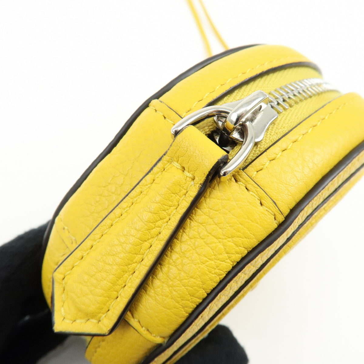 Fendi Vintage FF Round Embossed Leather, Yellow, Leather, Crossbody Bag