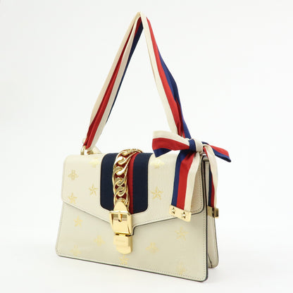 Gucci Sylvie Printed Leather, Beige, Leather, Shoulder Bag