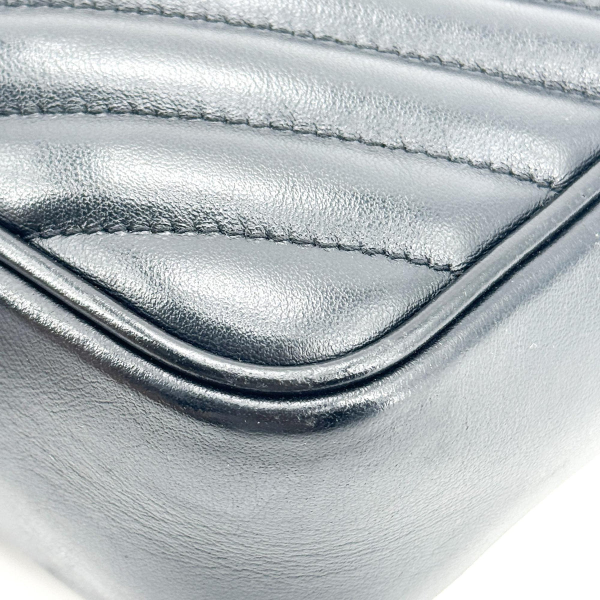 Saint Laurent Lou Camera Matelasse Chevron Velvet, Black, Leather, Handbag