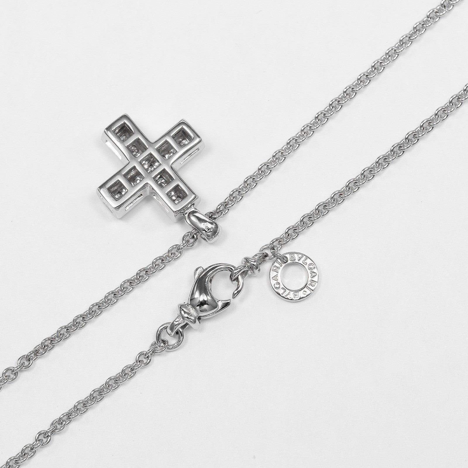 Bvlgari Greek Cross 18K White Gold with Diamonds, Silver, White Gold, Necklace