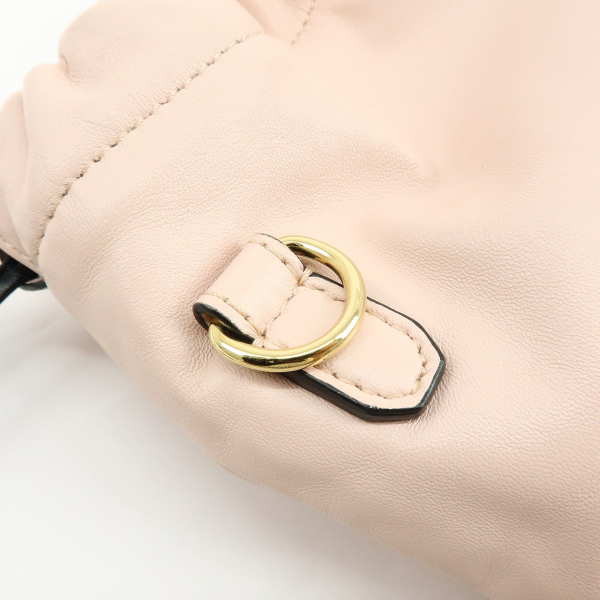 Fendi Logo Drawstring Leather, Pink, Leather, Handbag
