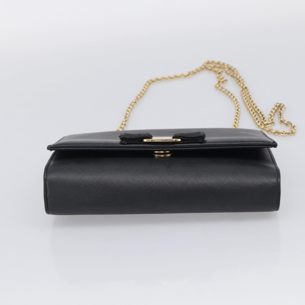 Salvatore Ferragamo Vala Chain Leather, Black, Leather, Shoulder Bag