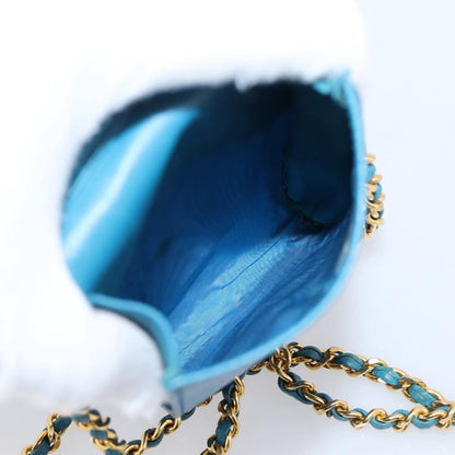 Chanel Vintage CC Phone Holder Caviar, Blue, Leather, Clutch