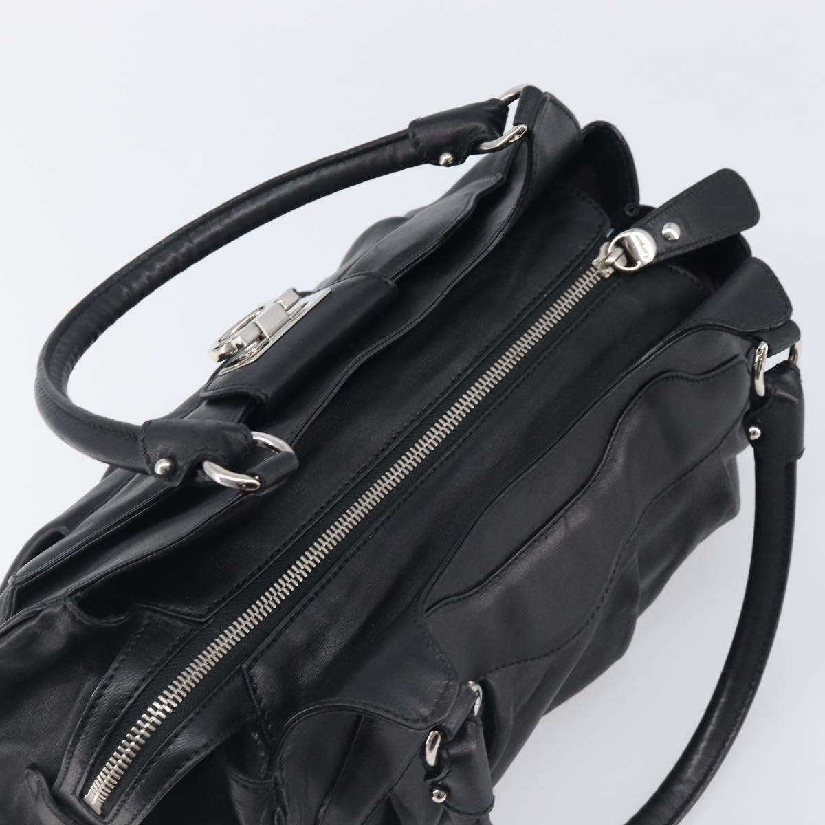 Salvatore Ferragamo Gancini Leather, Black, Leather, Handbag