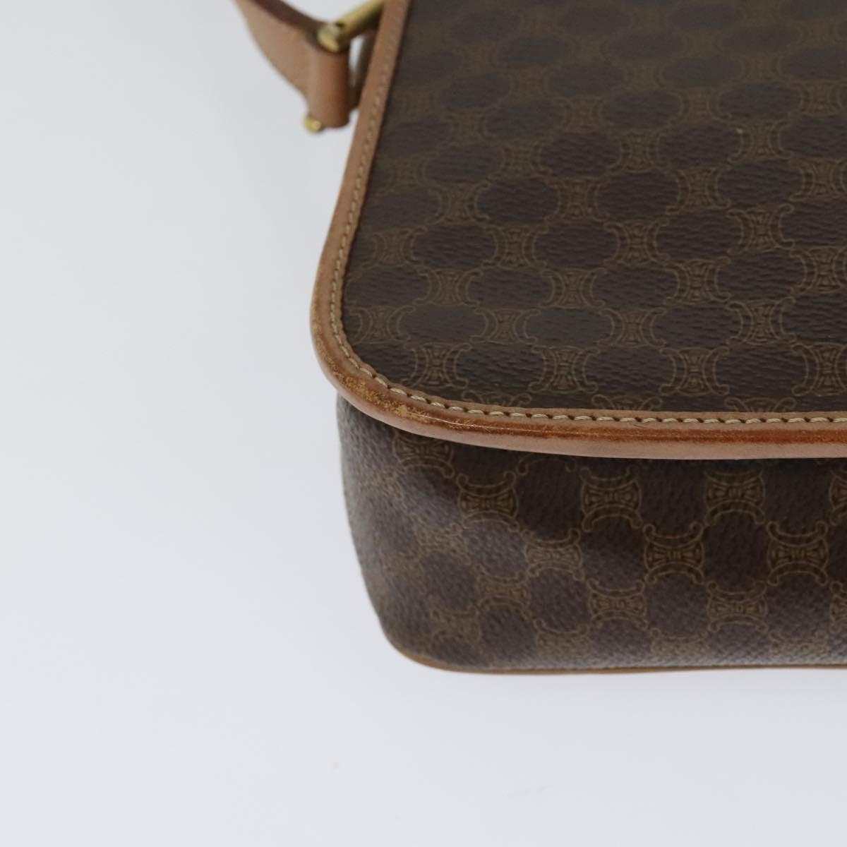 Celine Vintage Macadam Circle Logo Canvas and Leather, Brown, Canvas, Shoulder Bag