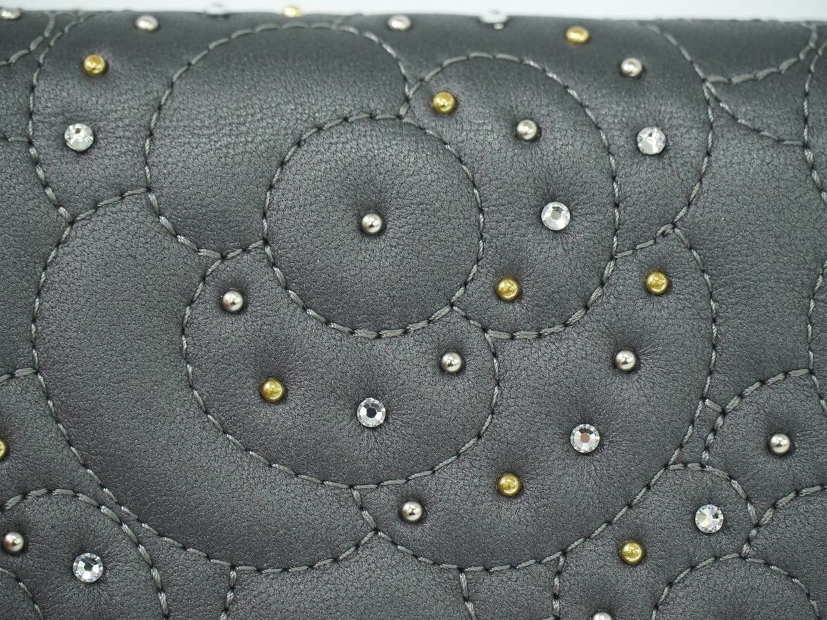Chanel Camellia Flap Studded Camellia Lambskin, Gray, Leather, Wallet