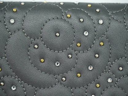 Chanel Camellia Flap Studded Camellia Lambskin, Gray, Leather, Wallet