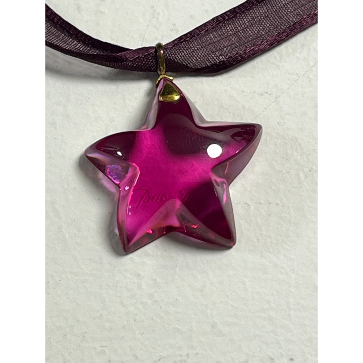 Baccarat Crystal Glass Star Pendant Choker Necklace Purple