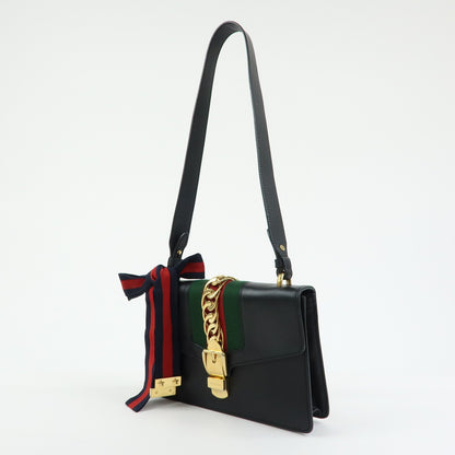Gucci Sylvie Leather, Black, Leather, Shoulder Bag