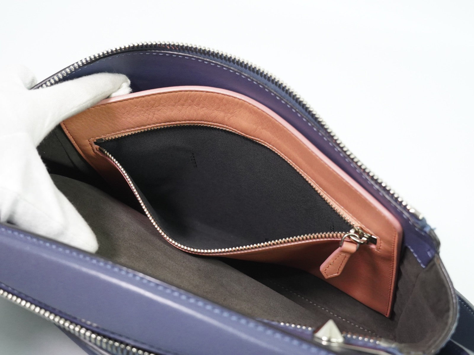 Fendi DotCom Convertible Satchel Leather, Blue, Leather, Handbag