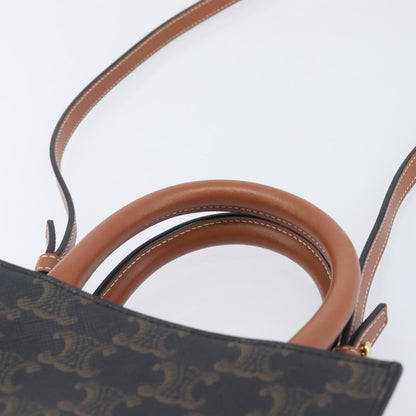 Celine Vertical Cabas Triomphe Coated Canvas, Black, Canvas, Tote Bag