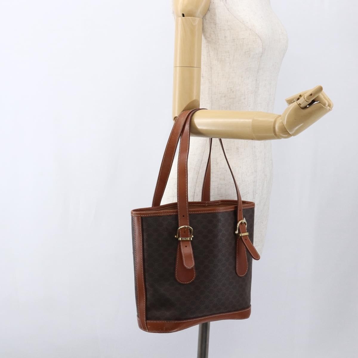 Celine Vintage Macadam Canvas and Leather, Brown, Canvas, Handbag