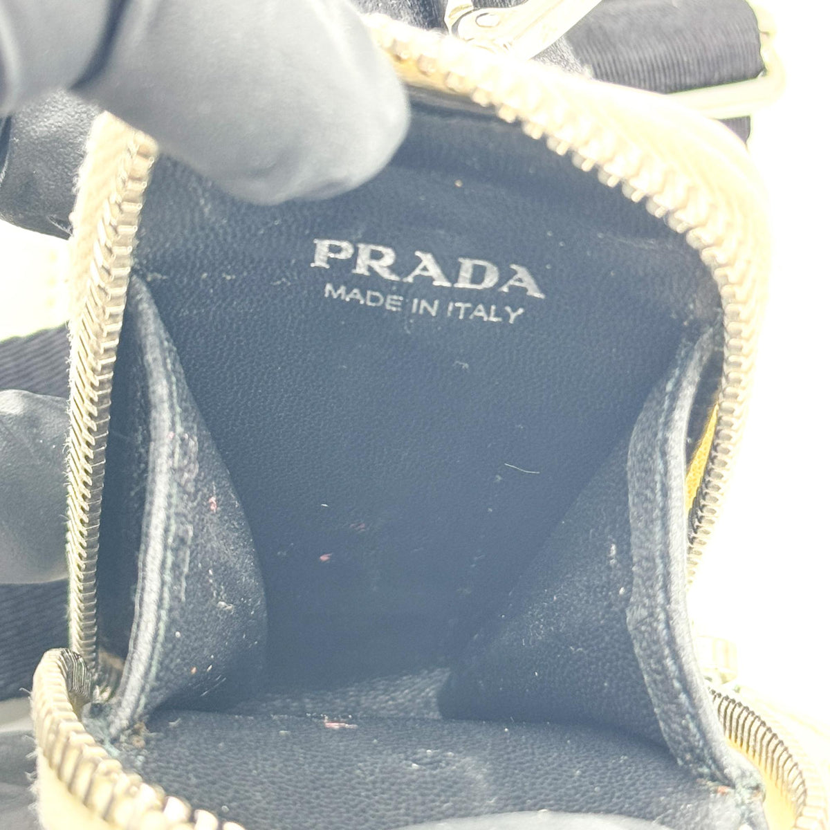 Prada Triangle Logo Zip Leather, White, Leather, Crossbody Bag