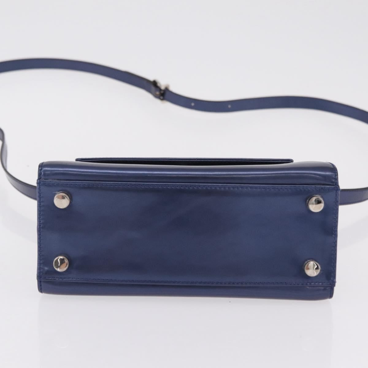 Salvatore Ferragamo Gancini Envelope Top Handle Leather, Navy, Patent Leather, Handbag
