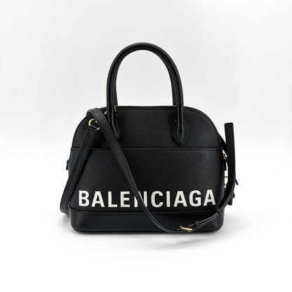 Balenciaga Logo Ville Leather, Black, Leather, Handbag