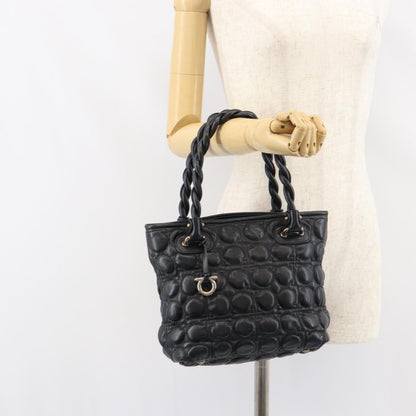 Salvatore Ferragamo Gancini Leather, Black, Leather, Handbag