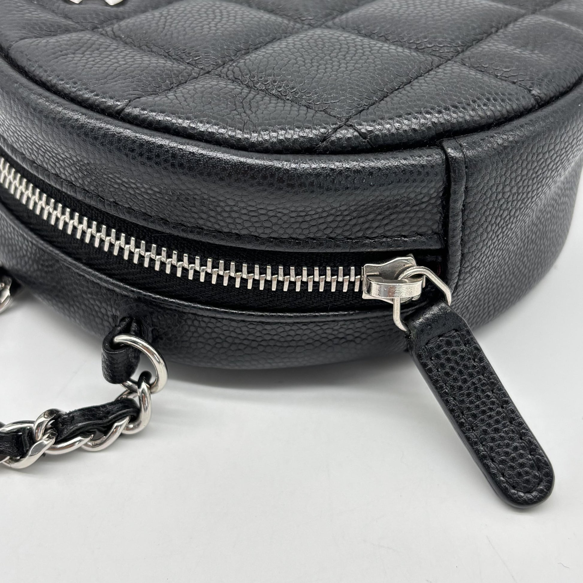 Chanel Handle with Care Round Vanity Case with Chain Quilted Caviar, Black, Calfskin, Clutch