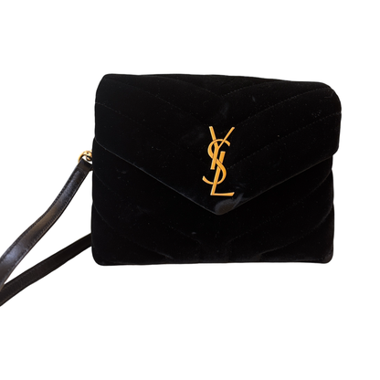 Saint Laurent LouLou Document Clutch Matelasse Chevron Leather, Black, Velvet, Handbag