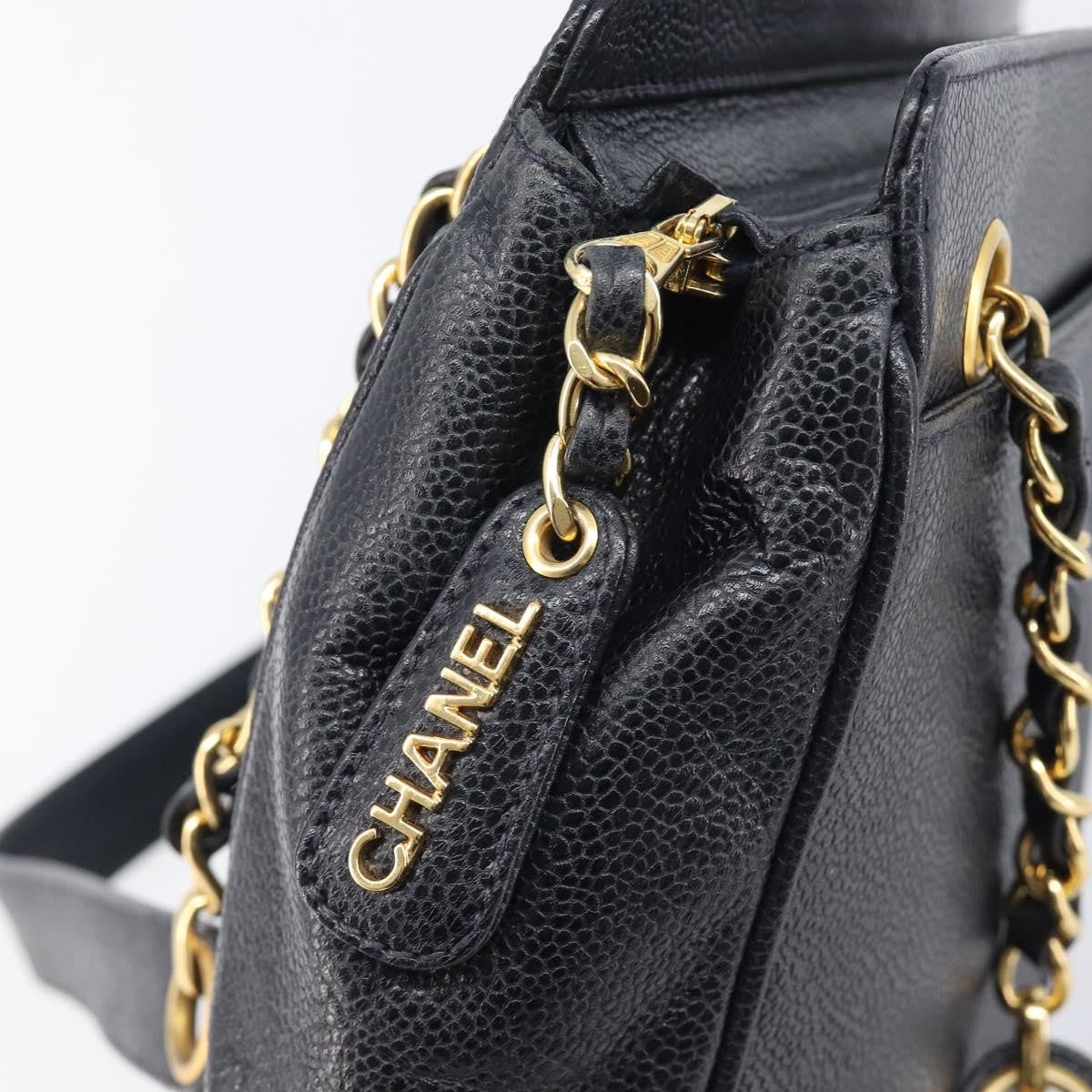 Chanel Vintage Zipped Chain Caviar, Black, Leather, Tote Bag