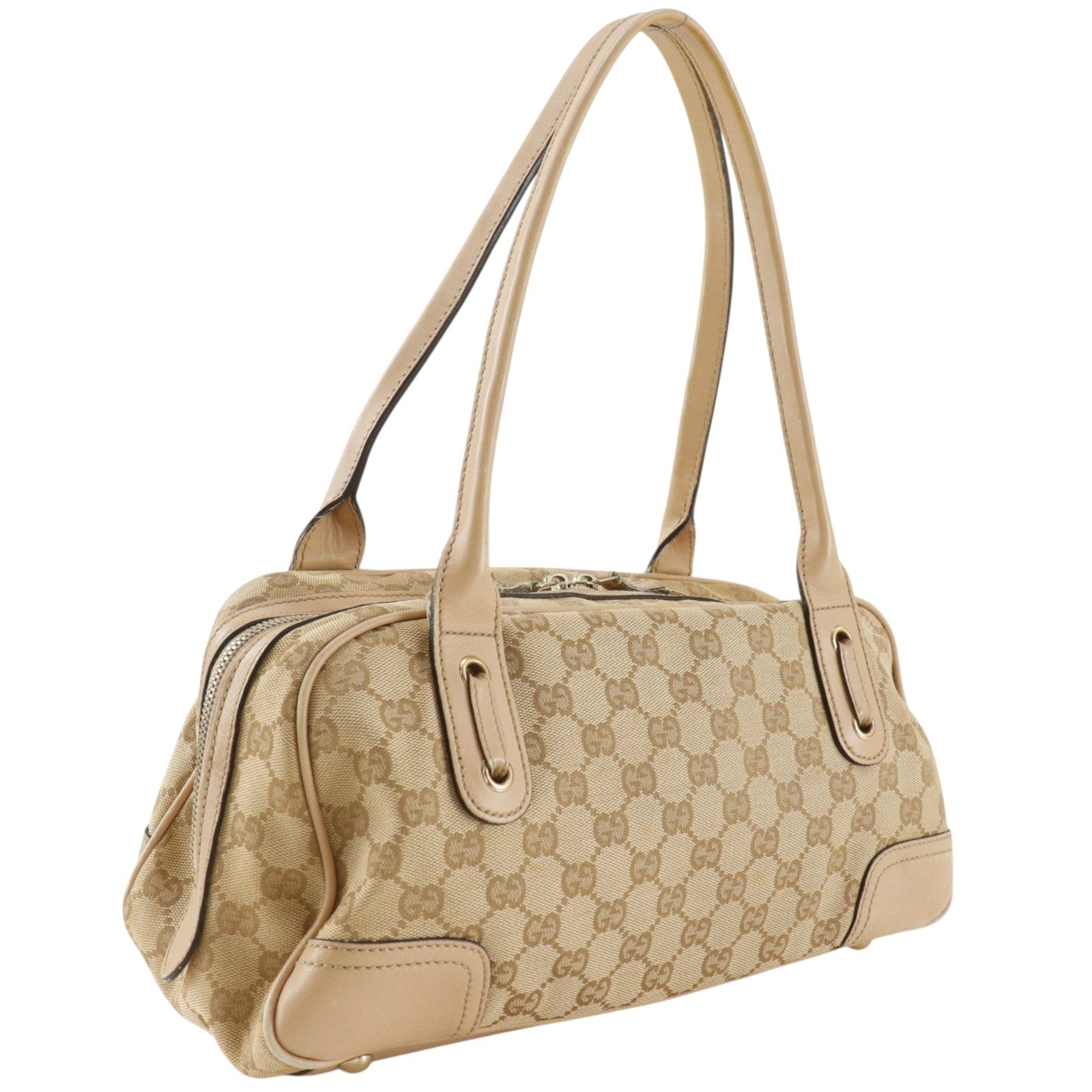 Gucci Princy Boston GG Canvas and leather, Beige, Canvas, Handbag
