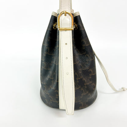 Celine Triomphe Drawstring Bucket Leather, Brown, Canvas, Handbag