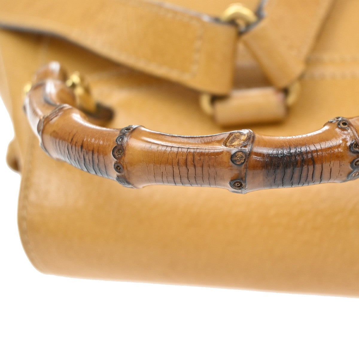 Gucci Vintage Bamboo Leather, Yellow, Leather, Backpack