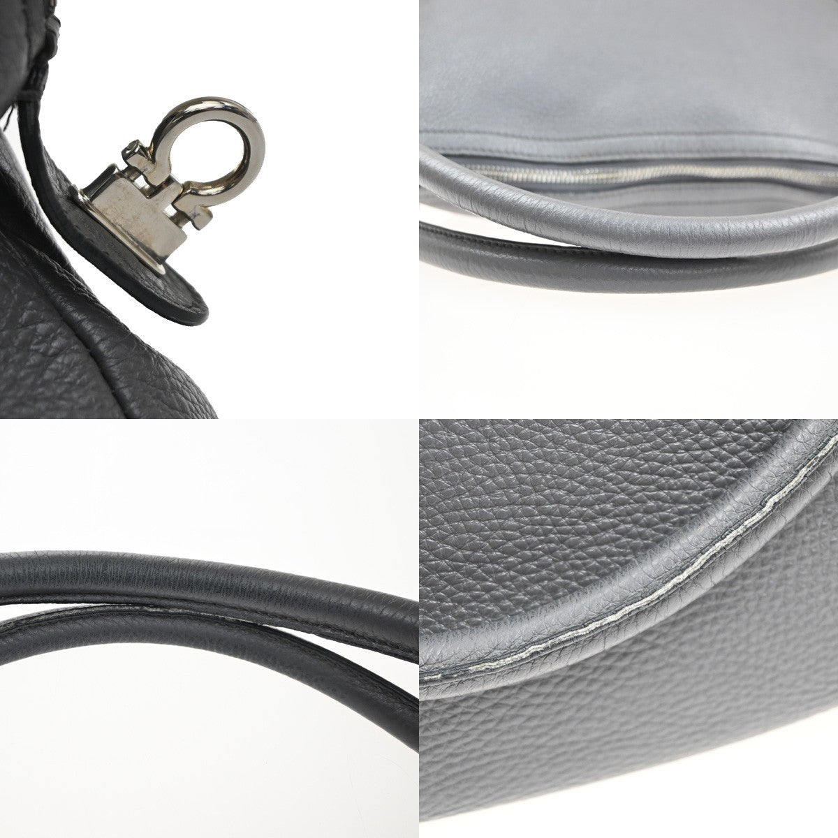 Salvatore Ferragamo Bonaria Satchel Leather, Gray, Leather, Handbag