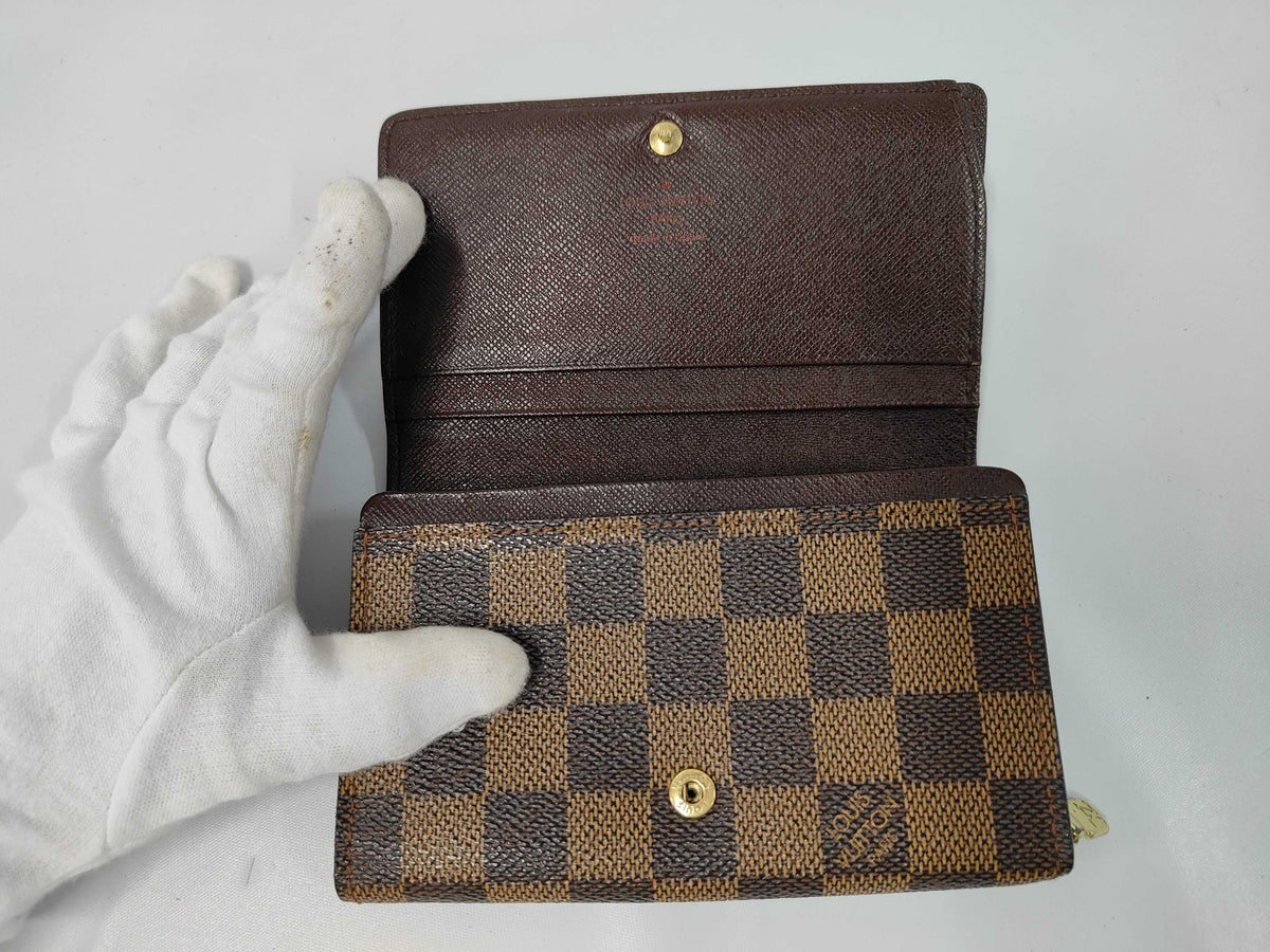 Louis Vuitton Porte Monnaie Tresor Damier, Brown, Canvas, Wallet