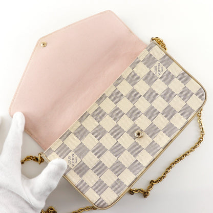 Louis Vuitton Pochette Felicie Damier, White, Canvas, Clutch