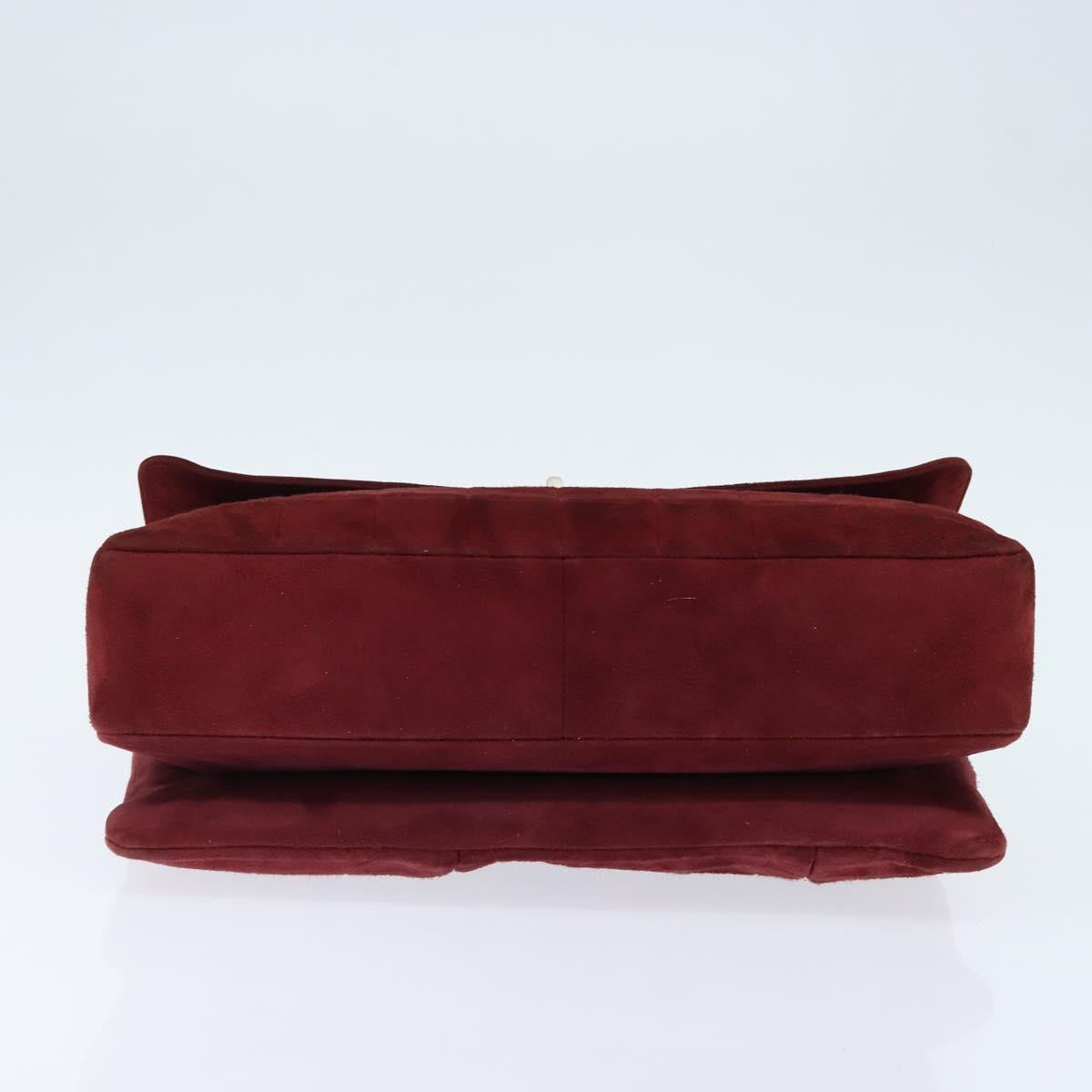 Chanel Chocolate Bar Flap Bag Quilted Satin, RED, SUEDE, Shoulder bag