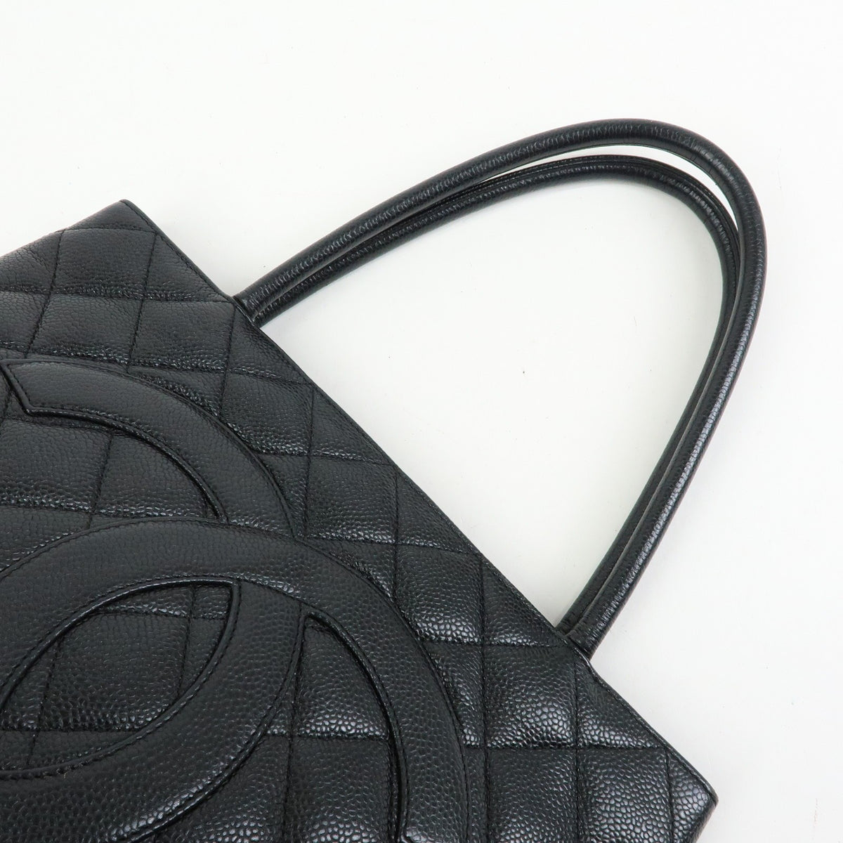 Chanel Medallion Quilted Caviar, Black, Leather, Tote Bag