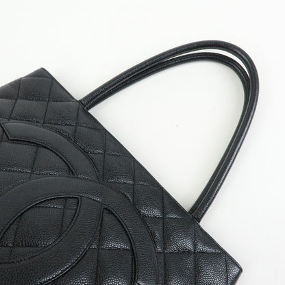 Chanel Medallion Quilted Caviar, Black, Leather, Tote Bag