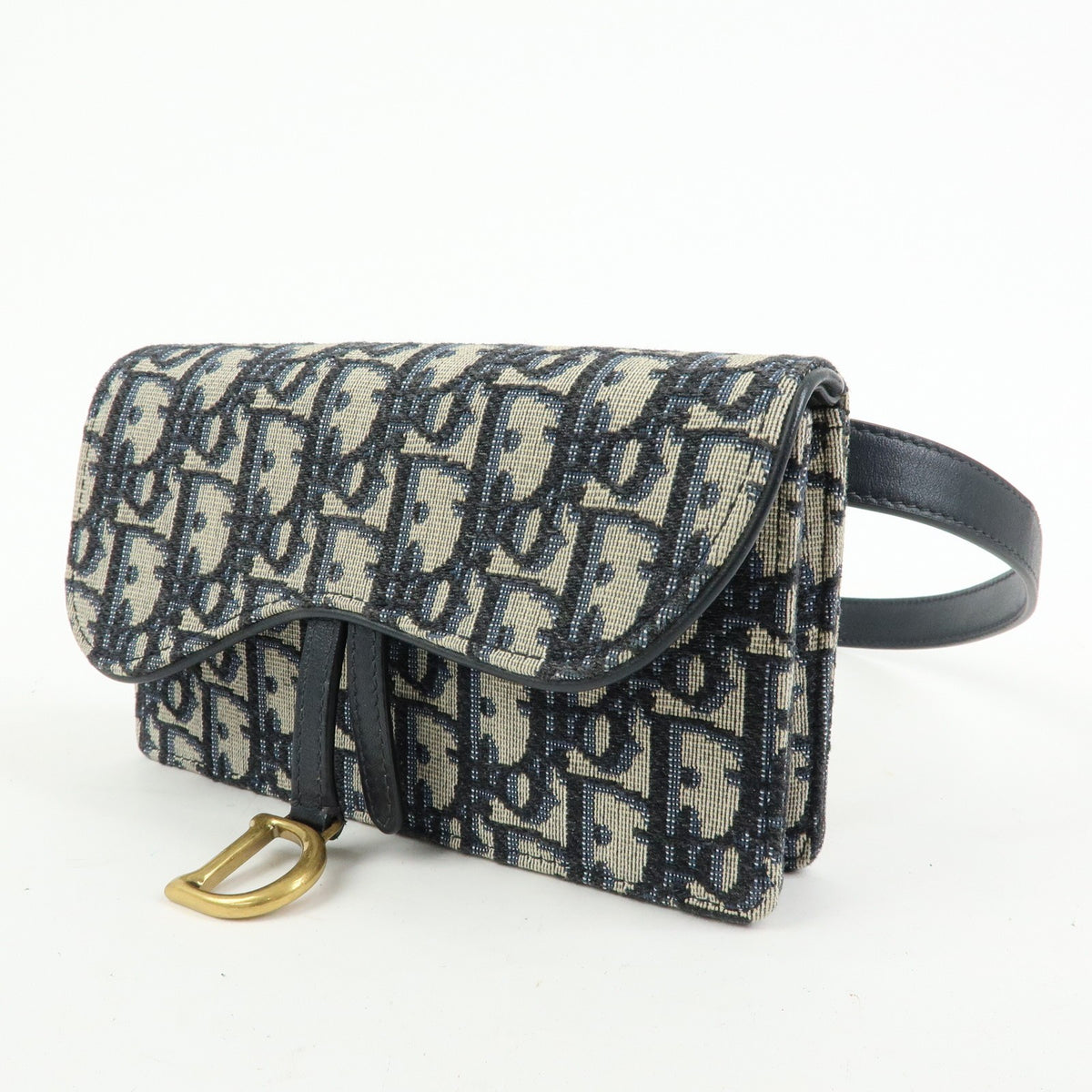 Christian Dior Saddle Belt Oblique Canvas, Navy, Canvas, Handbag