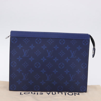 Louis Vuitton Pochette Voyage Monogram Taigarama, Blue, Leather, Clutch