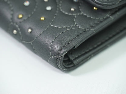 Chanel Camellia Flap Studded Camellia Lambskin, Gray, Leather, Wallet