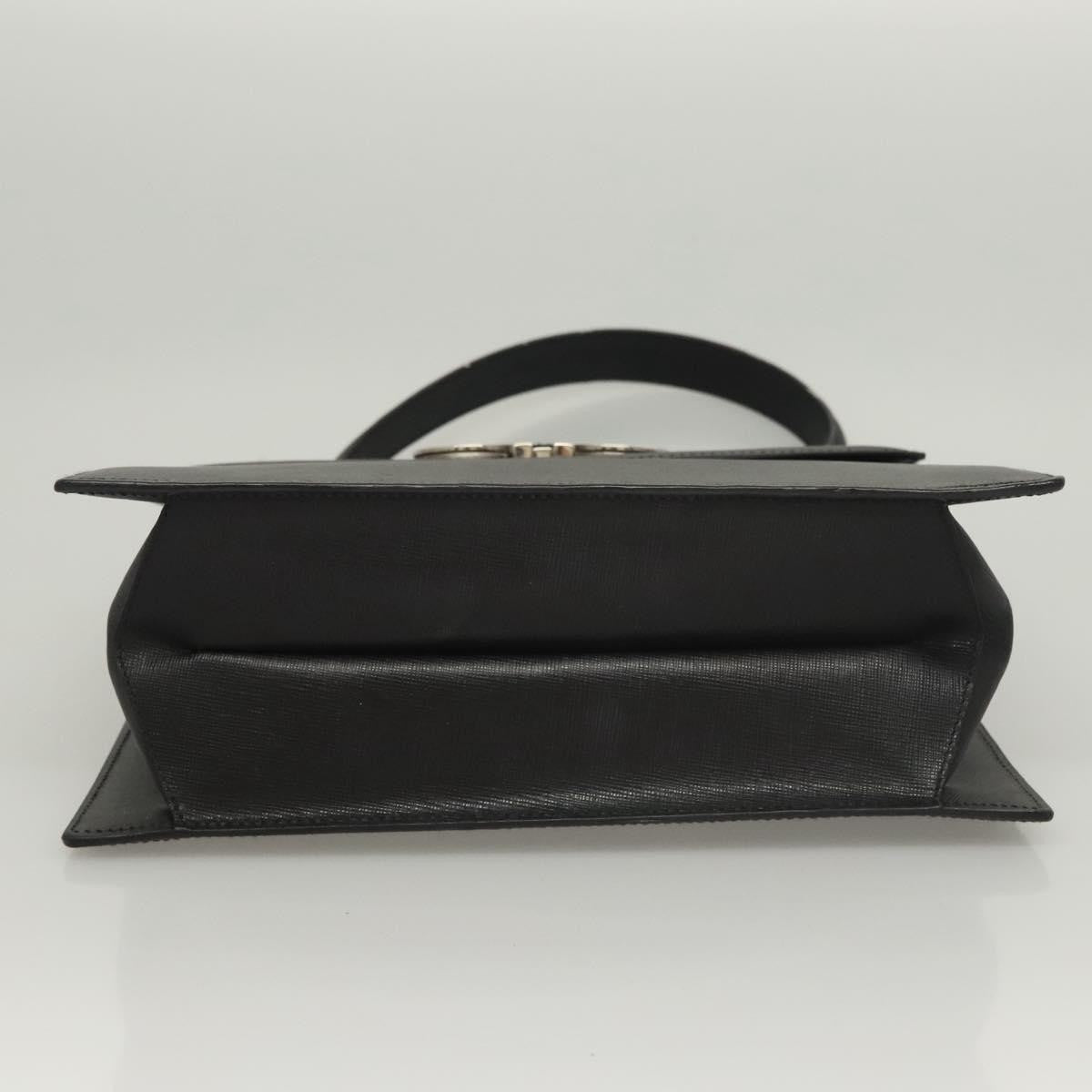 Salvatore Ferragamo Double Gancini Top Handle Saffiano Leather, Black, Leather, Handbag