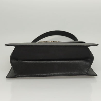 Salvatore Ferragamo Double Gancini Top Handle Saffiano Leather, Black, Leather, Handbag