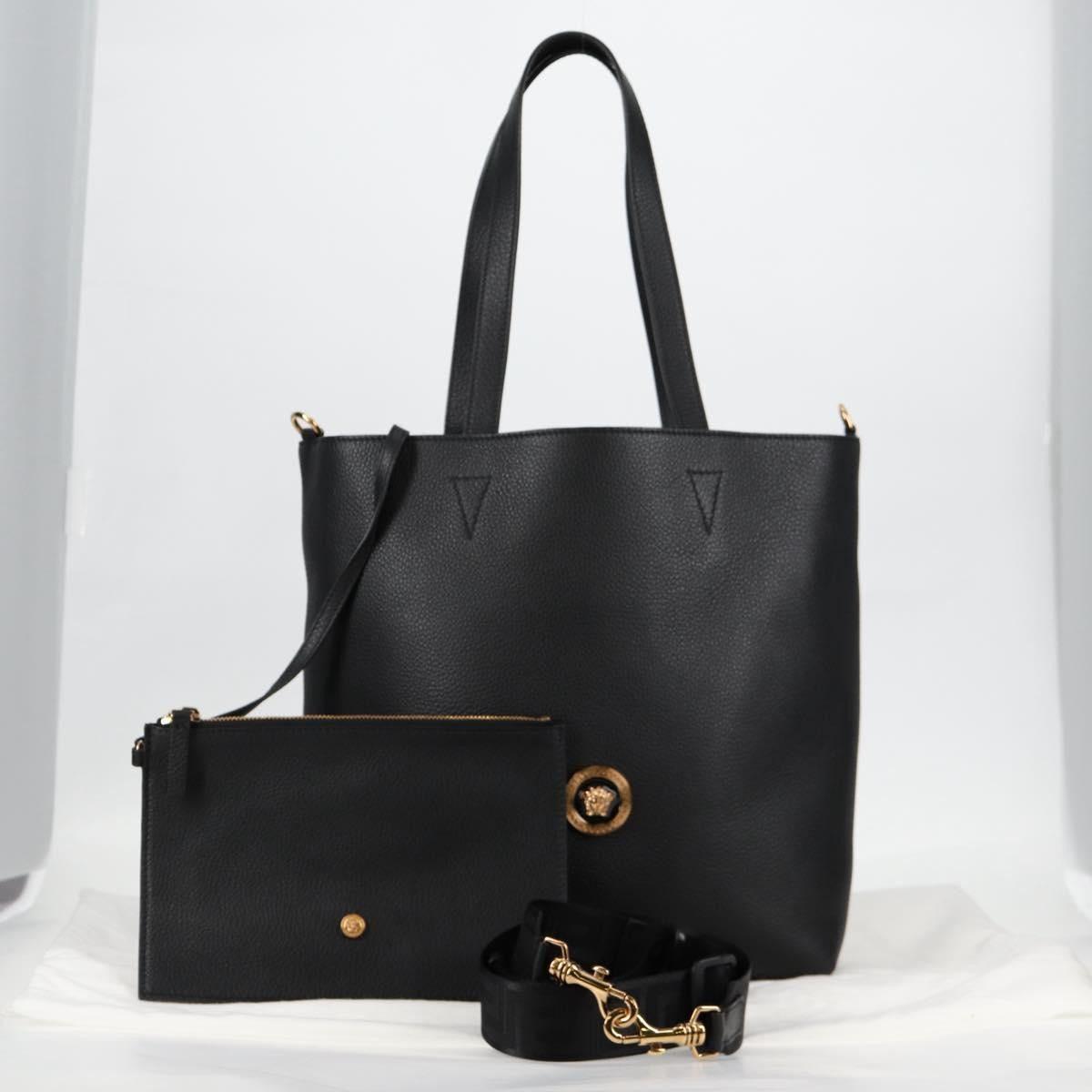 Versace Medusa Tote Leather, Black, Leather, Tote Bag