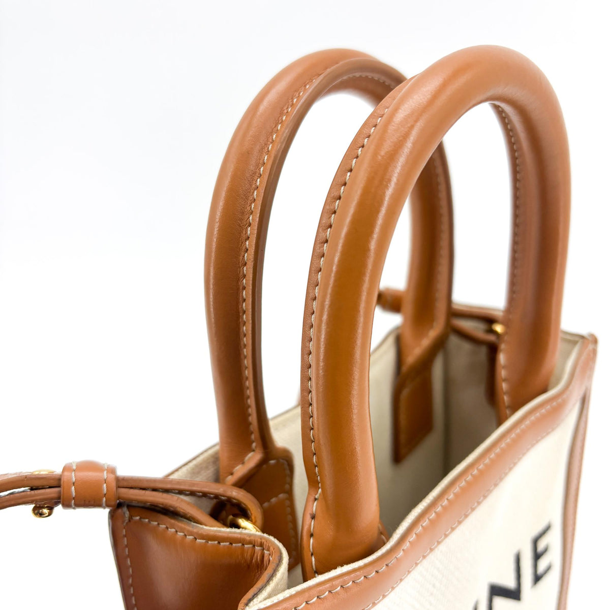Celine Vertical Cabas Canvas with Leather, Beige, Canvas, Tote Bag