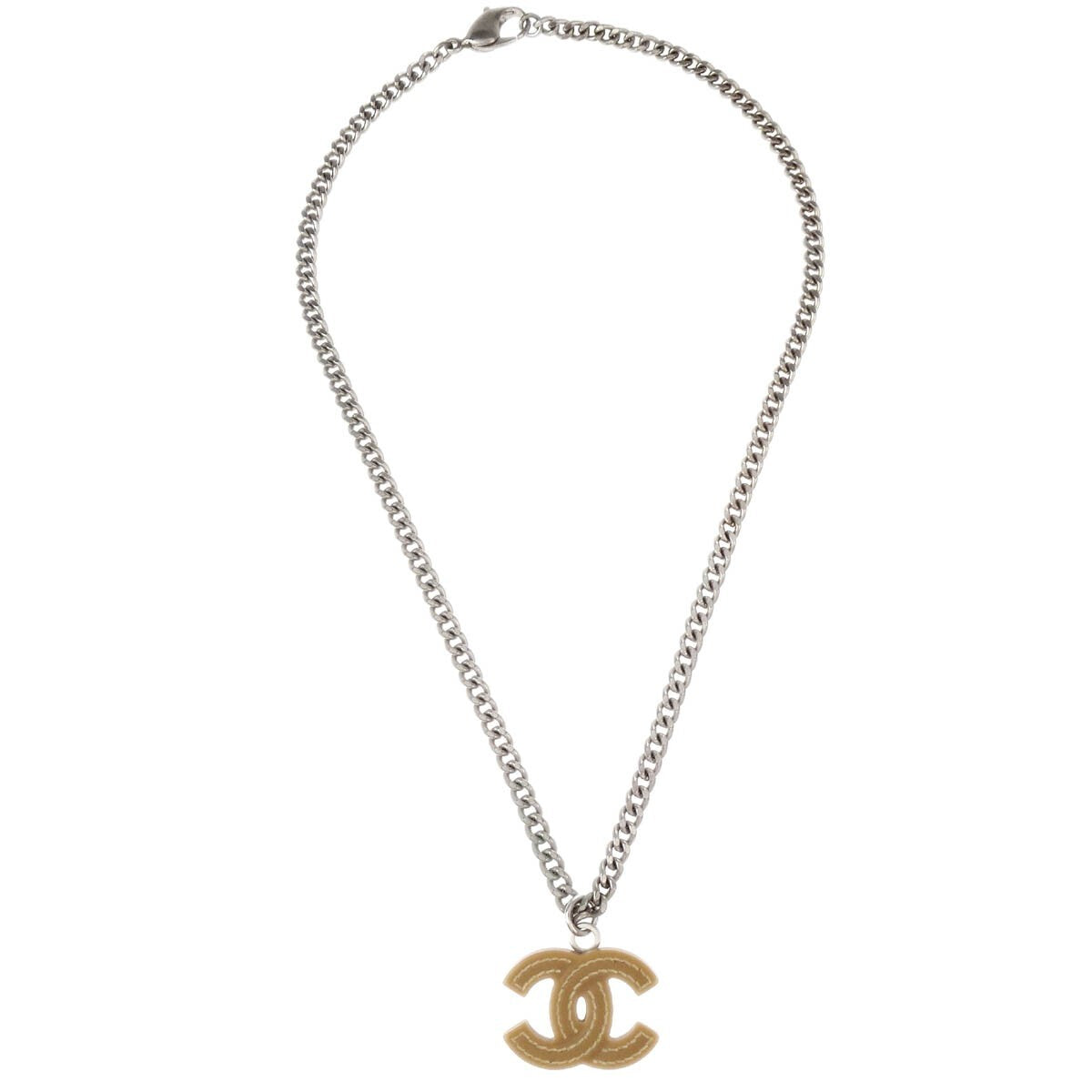 Chanel Vintage CC Pendant Metal, Silver, Silver Plated, Necklace