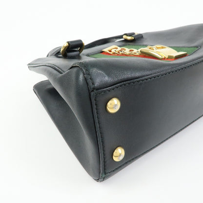 Gucci Sylvie Top Handle Leather, Black, Leather, Handbag