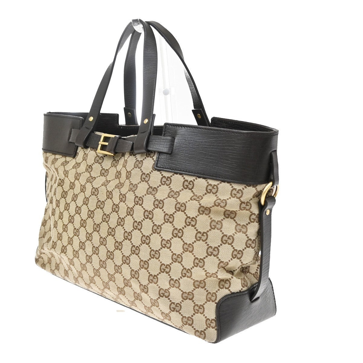 Gucci Belted Bucket GG Canvas with Leather, Brown, Canvas, Tote Bag