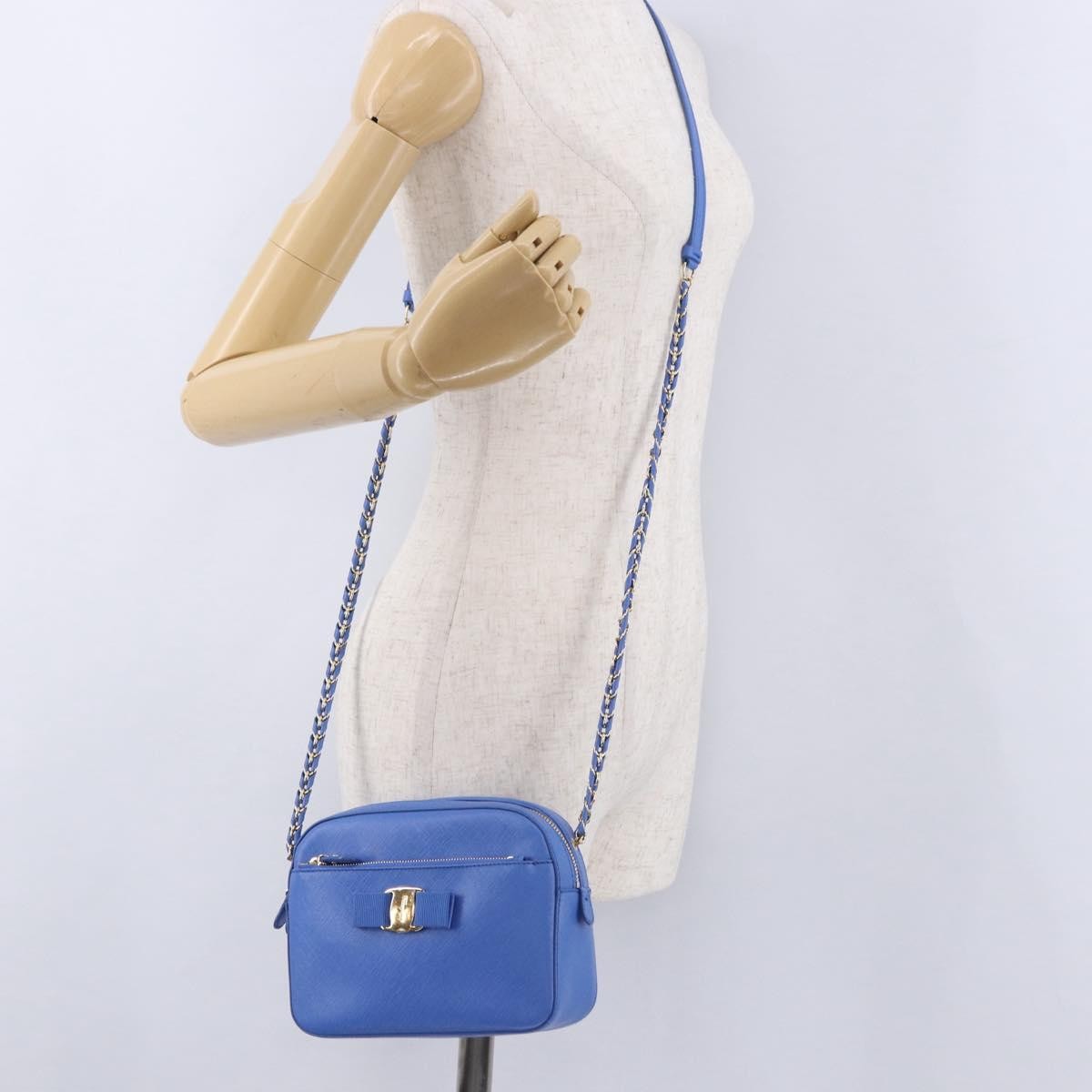 Salvatore Ferragamo Vara Chain Flap Leather, Blue, Leather, Shoulder Bag