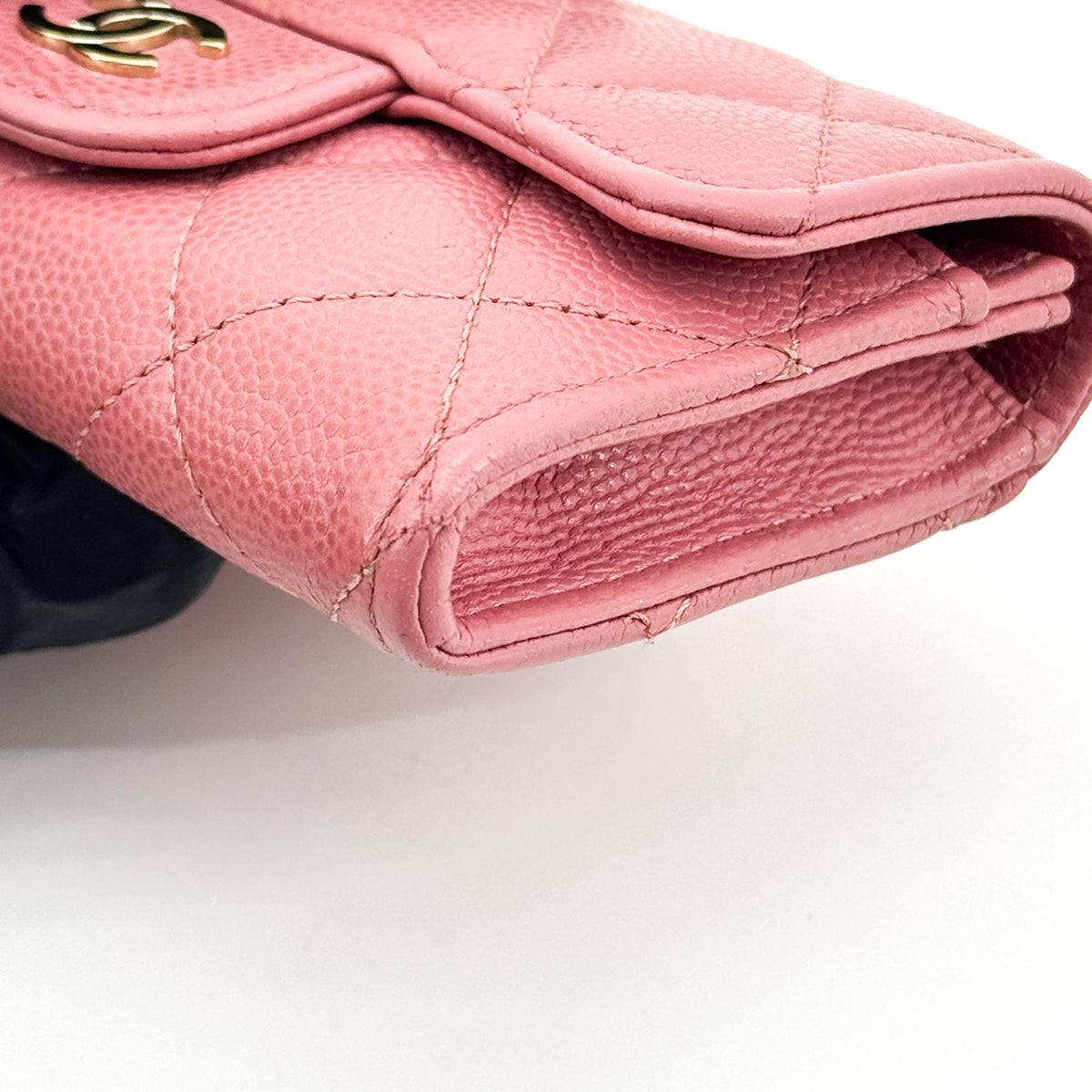 Chanel Classic Flap Card Case Quilted Caviar, Pink, Leather, Card Holder