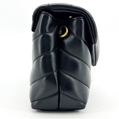 Saint Laurent Loulou Matelasse Chevron Leather, Black, Leather, Shoulder Bag