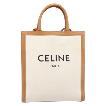 Celine Vertical Cabas Canvas with Leather, Beige, Canvas, Tote Bag