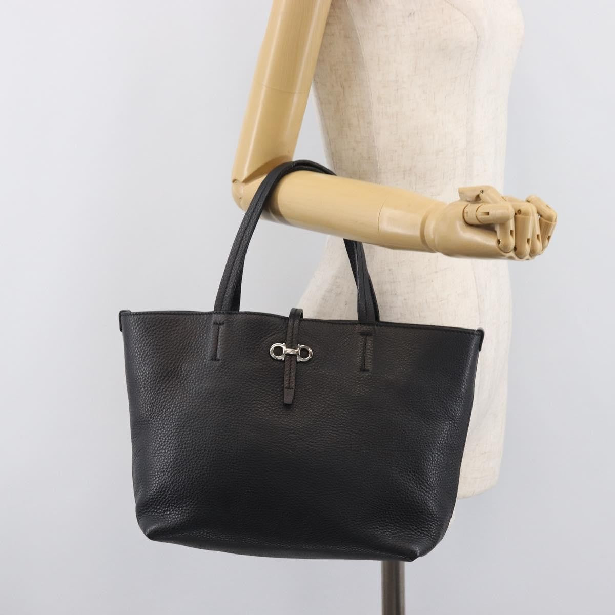 Salvatore Ferragamo Gancini Leather, Black, Leather, Handbag