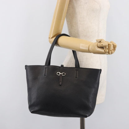 Salvatore Ferragamo Gancini Leather, Black, Leather, Handbag