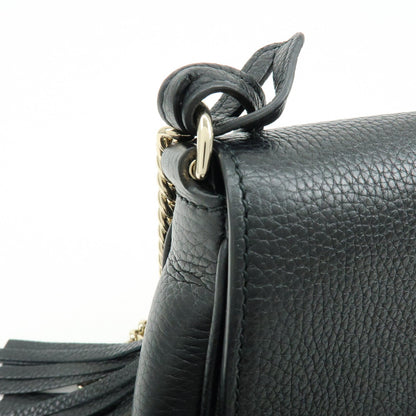 Gucci Soho Chain Leather, Black, Calfskin, Crossbody Bag